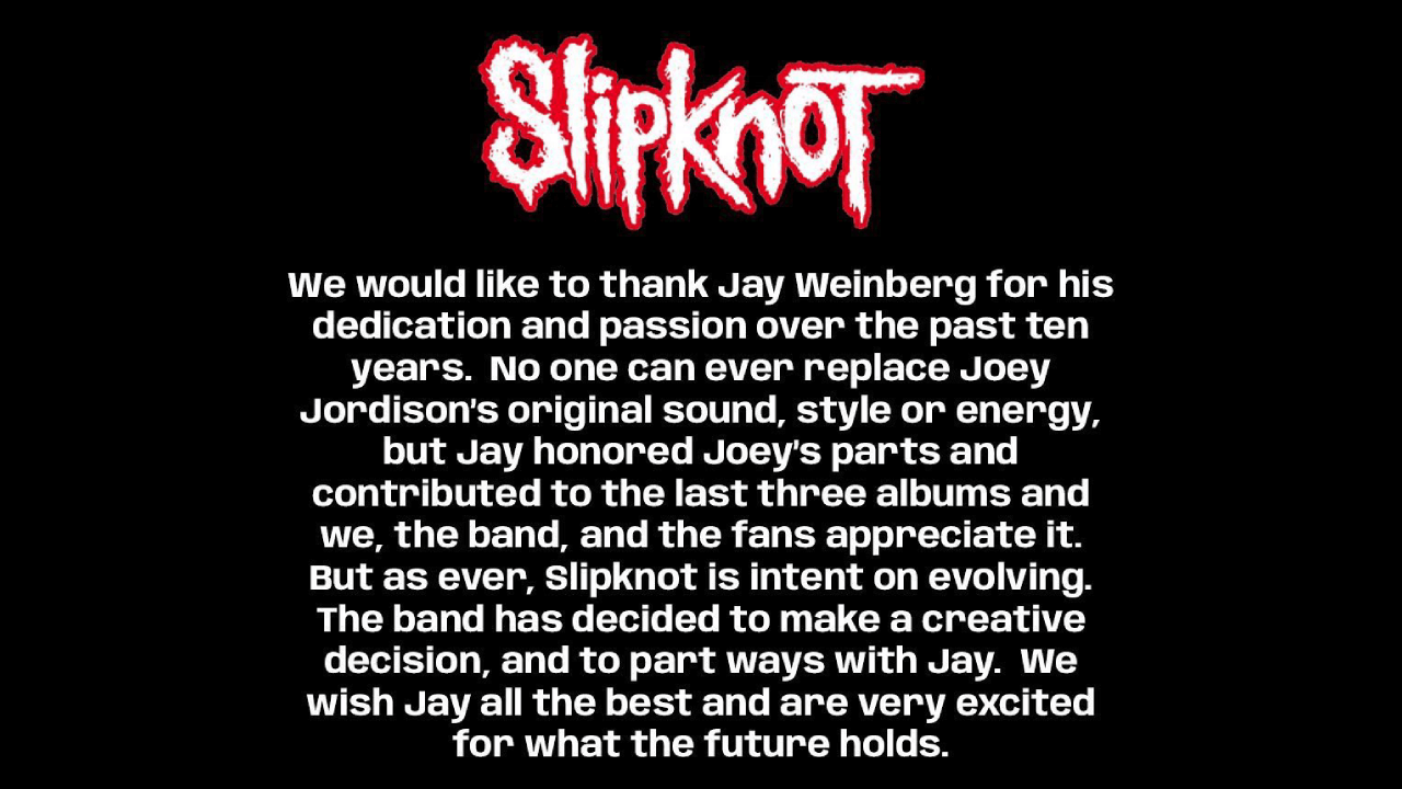 Slipknot verabschiedet Jay Weinberg nach fast 10 Jahren Titel